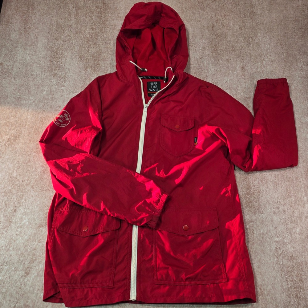 Vans Joel Tudor Mens Red Windbreaker Jacket Hooded Mesh Lined Surf VN-0QLORED L